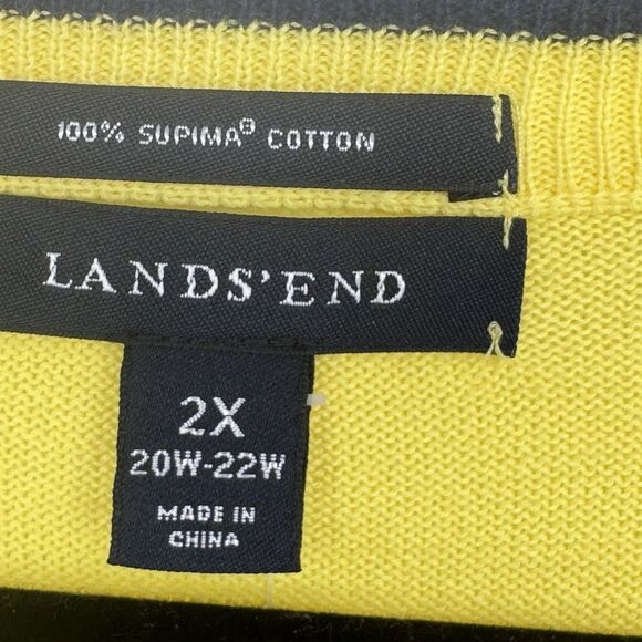 Lands' End 3/4 Sleeve Gold Button Yellow W/navy/white Stripe 2X EUC - Picture 5 of 8